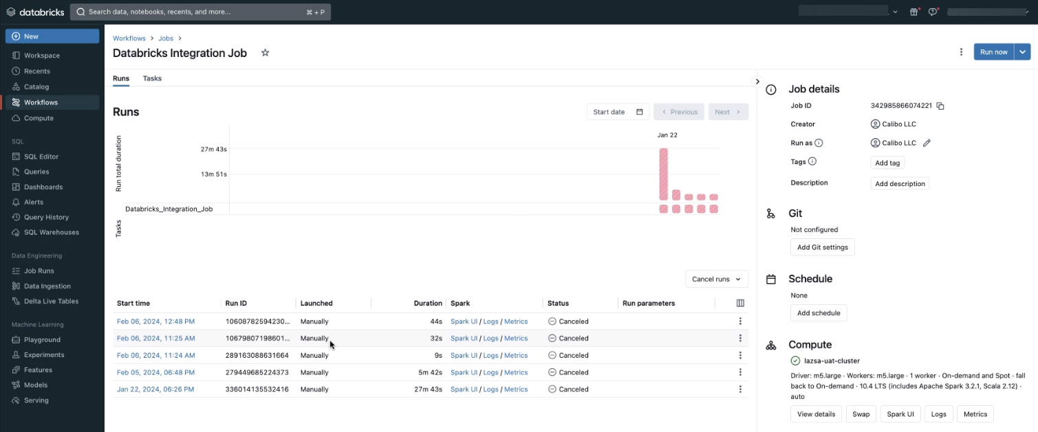 Databricks Data Integration job list